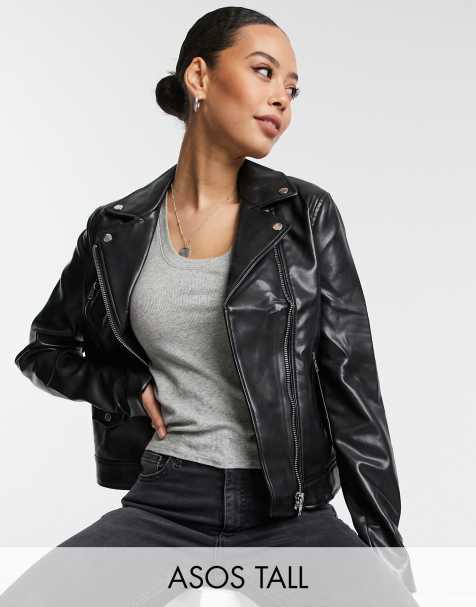 ASOS DESIGN Tall ultimate faux leather biker jacket in black - view 1