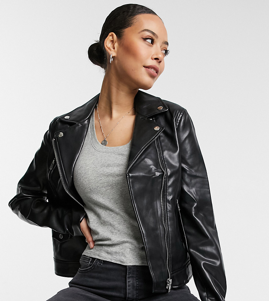 Asos Tall Asos Design Tall Ultimate Faux Leather Biker Jacket In Black