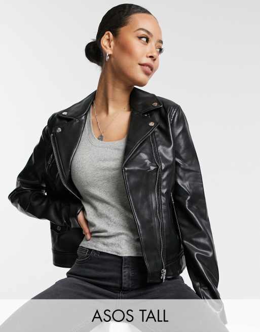 ASOS DESIGN Tall ultimate faux leather biker jacket in black ASOS