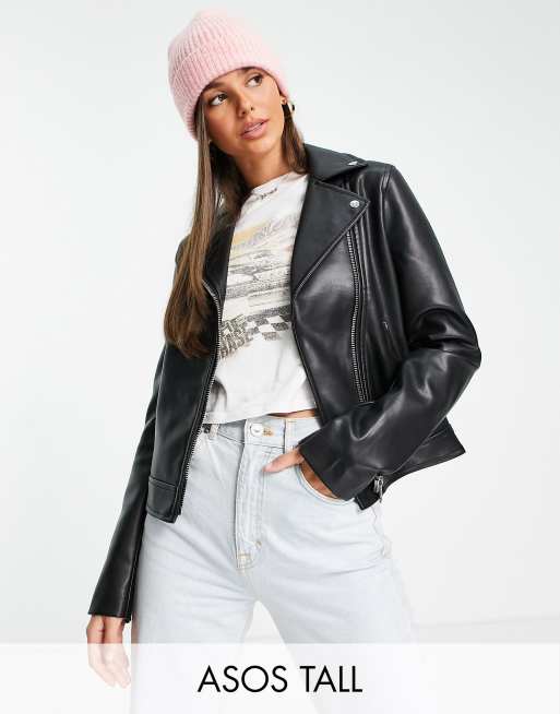 ASOS Hourglass Faux Leather Skinny Biker With Zips in Black