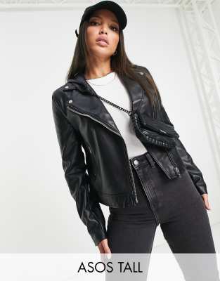 Asos Tall Asos Design Tall Ultimate Faux Leather Biker Jacket In Black ...