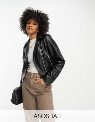 Faux Leather Moto Jacket for Tall Women