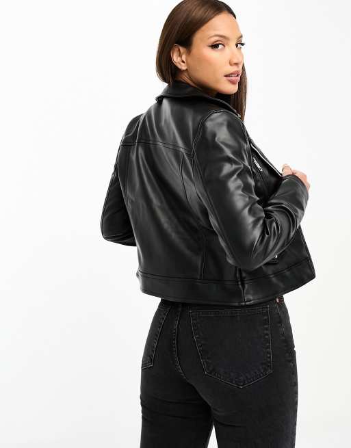 ASOS Hourglass Faux Leather Skinny Biker With Zips in Black