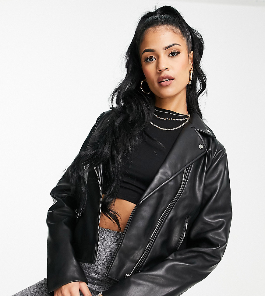 Asos Tall Asos Design Tall Ultimate Leather Look Moto Jacket In Black