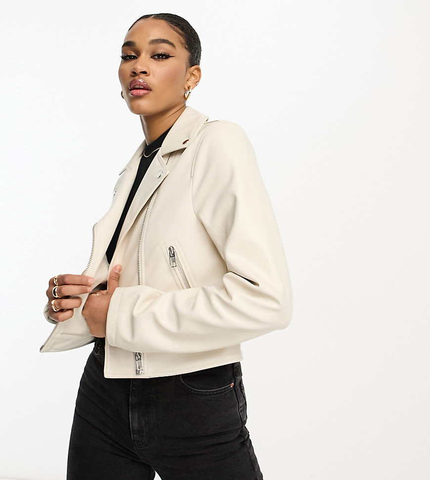 ASOS Tall ASOS DESIGN Tall ultimate faux leather biker jacket in ecru-White