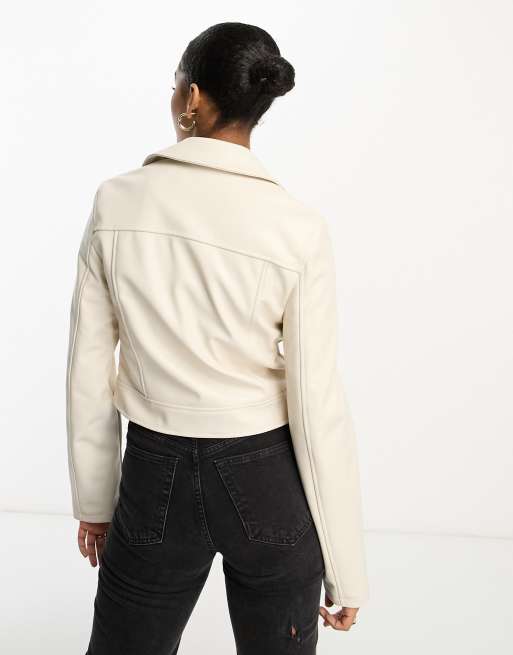 ASOS DESIGN Tall ultimate faux leather biker jacket in ecru, 2 of 4