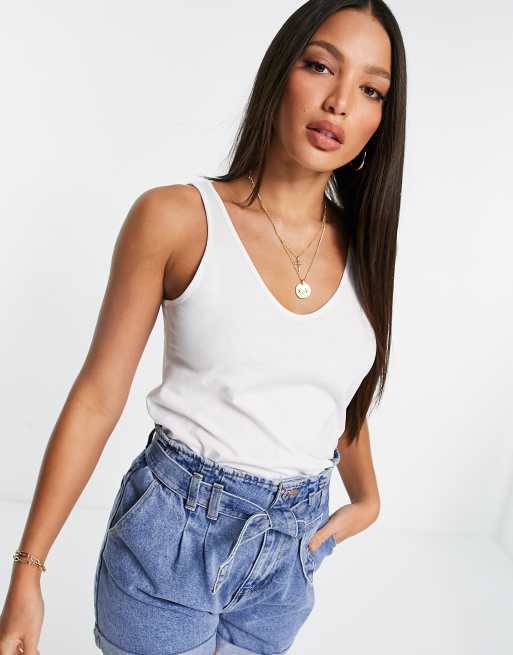 ASOS DESIGN Tall – Ultimate – Flerfärgade linnen i bomullsmix med djup halsringning, 2-pack - SPARA - MULTI, 3 av 4