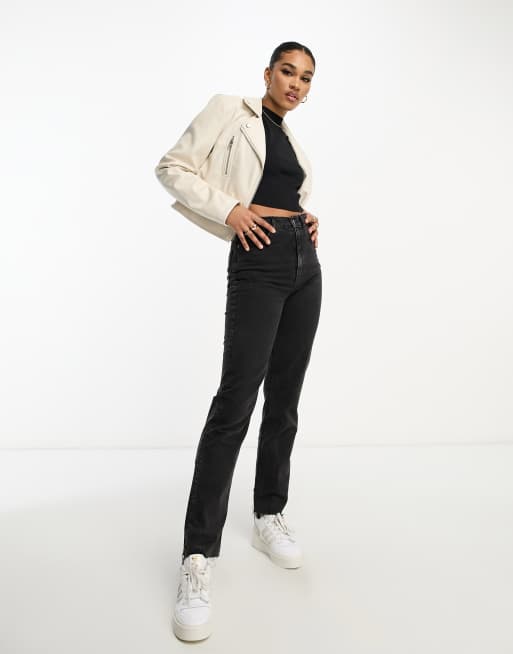 ASOS DESIGN Tall – Ultimate – Gräddvit bikerjacka i läderimitation, 3 av 4