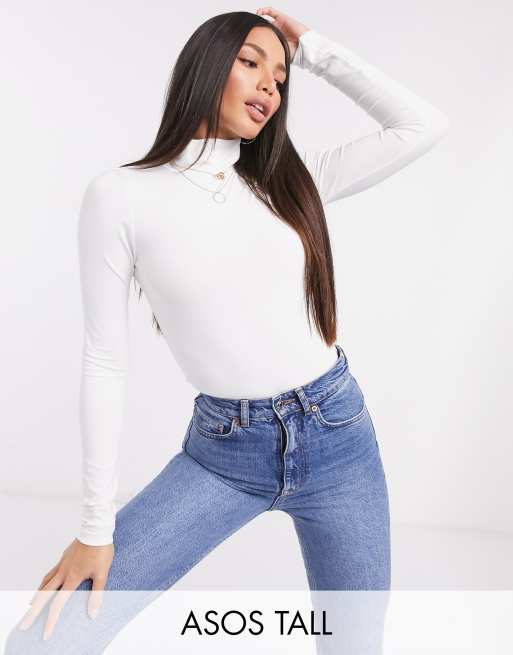 ASOS DESIGN Tall – Ultimate – Langärmliges Rollkragenoberteil in Weiß