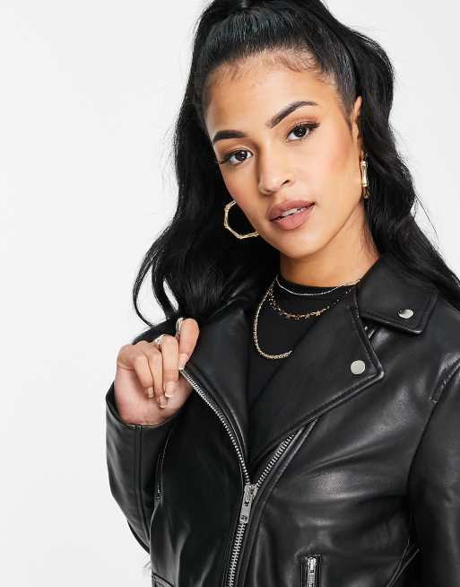 Faux Leather Moto Jacket for Tall Women