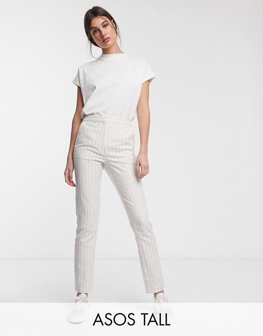 ASOS DESIGN Tall ultimate linen cigarette trousers in stripe