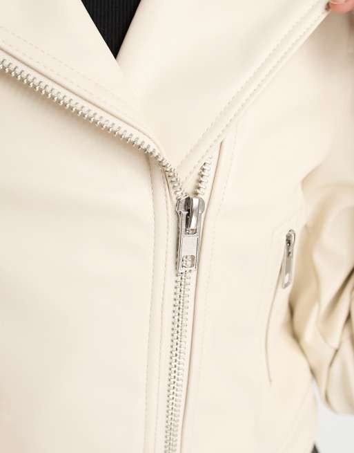 ASOS DESIGN Tall – Ultimate – Motorradjacke aus Kunstleder in Ecru