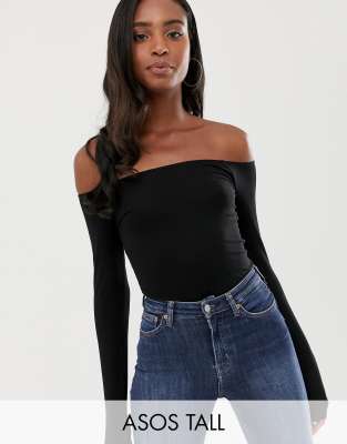 black long sleeve shirt off shoulder