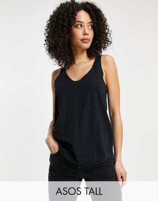 Asos Tall Asos Design Tall Ultimate Tank Top With Scoop Neck In Cotton In Black - Black In Black