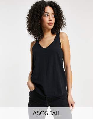 Asos Tall Asos Design Tall Ultimate Tank Top With Scoop Neck In Cotton In Black - Black