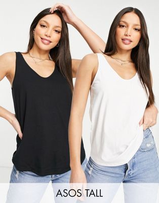 ASOS DESIGN Tall ultimate singlet with scoop neck in cotton in 2 pack ...