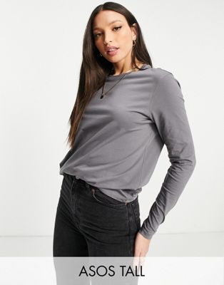 ASOS DESIGN Tall ultimate t-shirt with long sleeve in cotton blend in shark grey - GREY