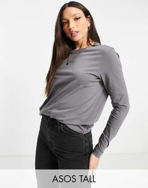 ASOS DESIGN Tall ultimate t-shirt with long sleeve in cotton blend in shark grey - GREY
