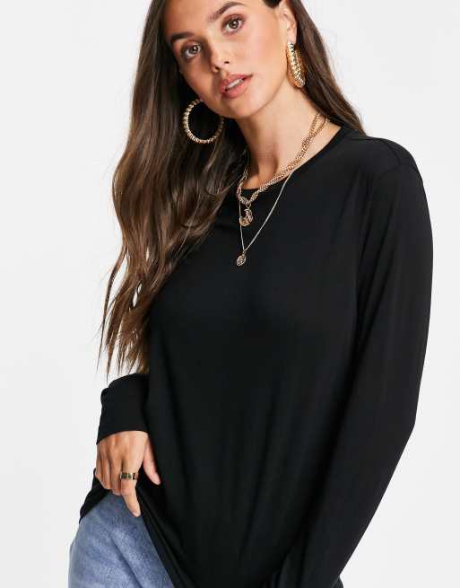 ASOS DESIGN Tall ultimate t-shirt with long sleeve in cotton in black - BLACK, 3 of 4