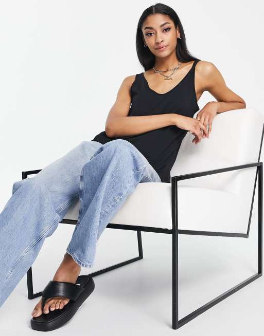 ASOS DESIGN Tall ultimate tank top with scoop neck in cotton in black - BLACK, 3 of 4