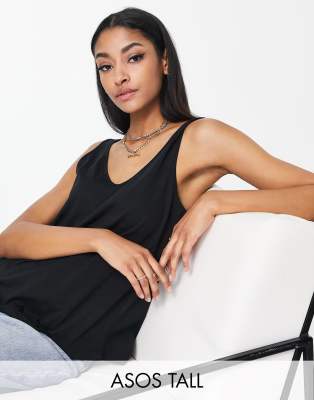 Asos Tall Asos Design Tall Ultimate Tank Top With Scoop Neck In Cotton In Black - Black