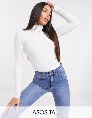 ASOS DESIGN long sleeve bodysuit with turtle neck in white