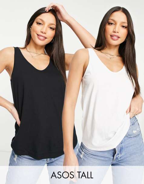 ASOS DESIGN Tall ultimate vest with scoop neck in cotton in 2 pack SAVE - MULTI - view 1