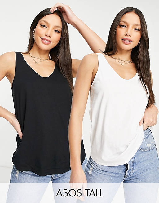 ASOS DESIGN Tall ultimate vest with scoop neck in cotton in 2 pack SAVE ...