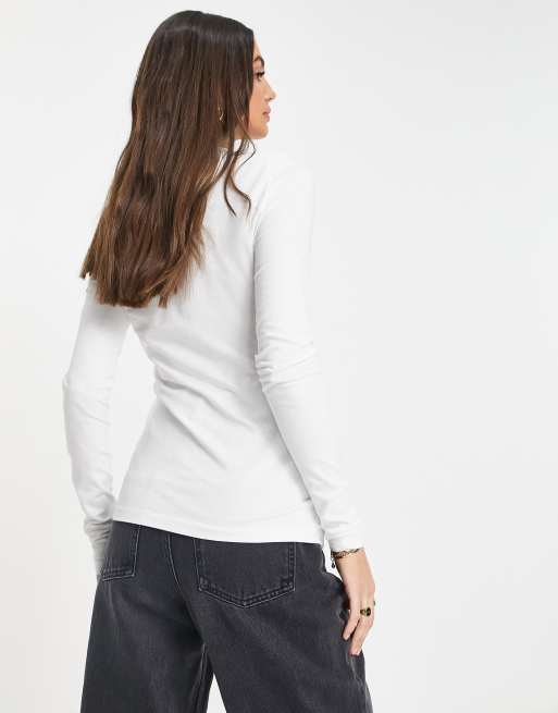 ASOS DESIGN Tall – Ultimate – Vit smal t-shirt i bomull med långa ärmar - WHITE, 2 av 4