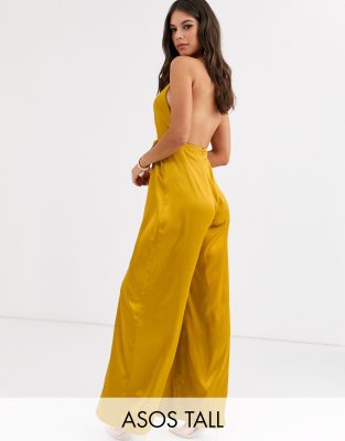 yellow satin jumpsuit