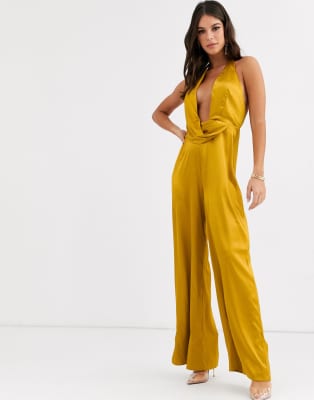 satin plunge jumpsuit