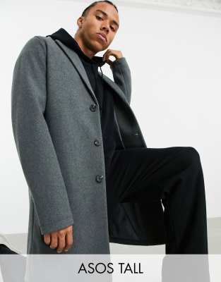 asos design wool mix overcoat in light gray