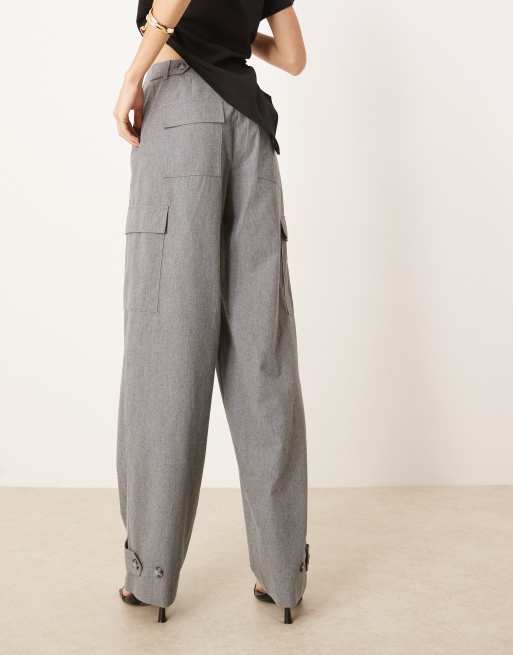 ASOS DESIGN Tall utility pants with pocket detail in brushed flannel in grey marl, 2 of 5