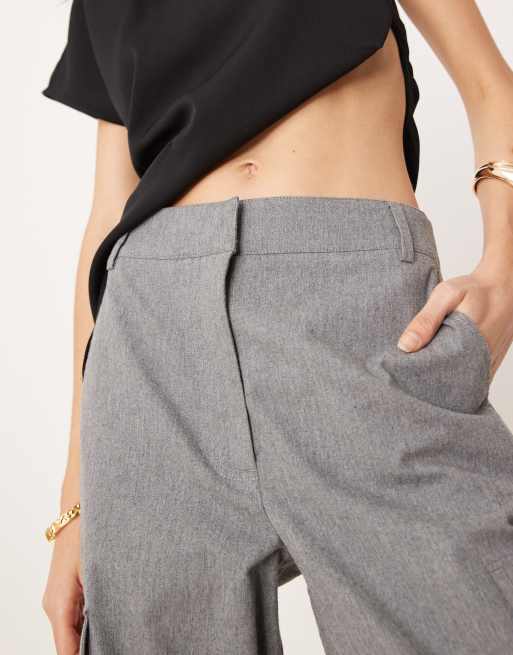 ASOS DESIGN Tall utility pants with pocket detail in brushed flannel in grey marl, 3 of 5