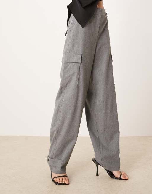 ASOS DESIGN Tall utility pants with pocket detail in brushed flannel in grey marl, 4 of 5