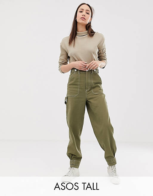 ASOS DESIGN Tall utility pants with top stitching and tab detail
