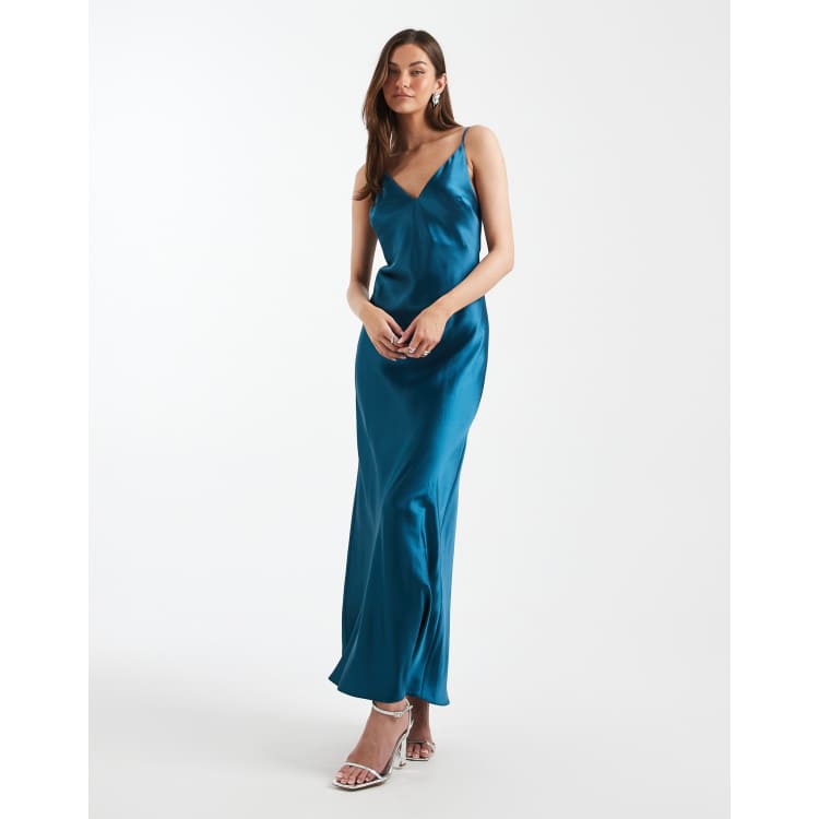 asos design satin bias midi cami slip dress in yellow ASOS DESIGN Petite satin bias shift midi dress with bubble hem in yellow