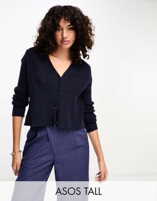 ASOS DESIGN Tall v neck cardigan and knitted trousers in navy