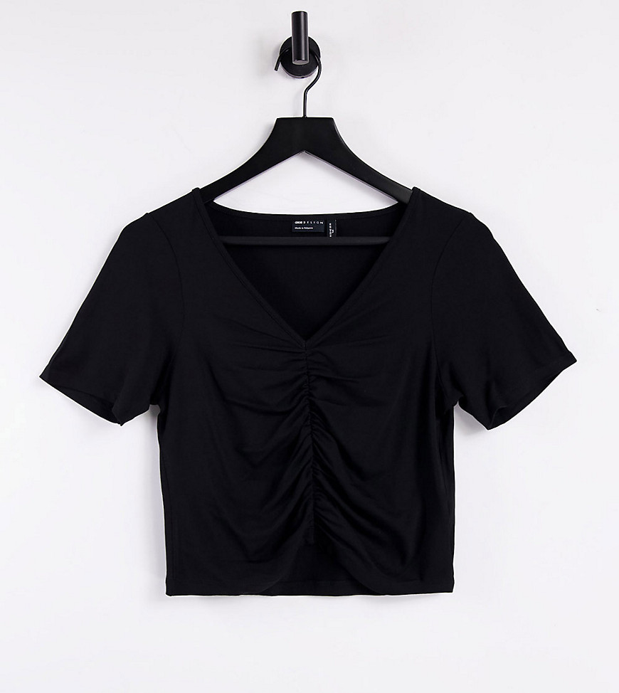 ASOS DESIGN Tall v neck crop top with ruched front in black
