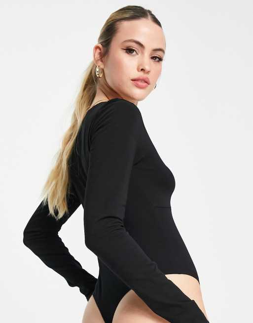 V FOR CITY Women Long Sleeve Bodysuit with Built-in Bra Scallop Trim V Neck  Body Suit Shirts : : Fashion