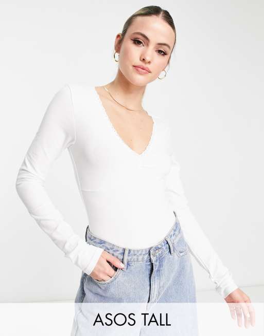 Easily Exceptional White Long Sleeve V-Neck Bodysuit