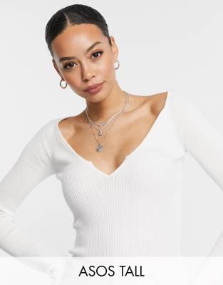 ASOS DESIGN Tall v neck ribbed jumper-White