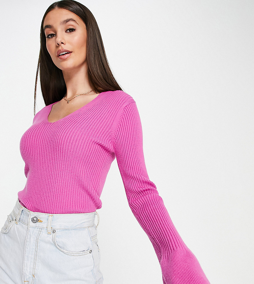 ASOS DESIGN Tall V-neck sweater in rib in pink