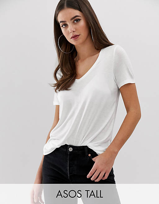 ASOS DESIGN Tall v-neck swing t-shirt in white | ASOS