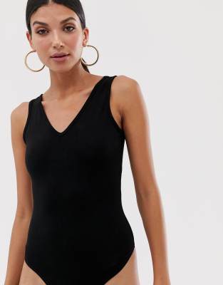 ASOS DESIGN Tall v neck tank bodysuit in black