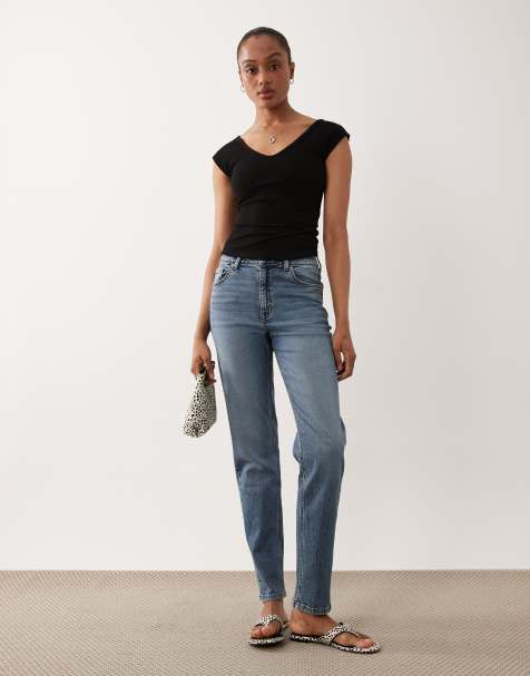 ASOS DESIGN Tall vaqueros mom slim fit en lavado medio auténtico - view 1