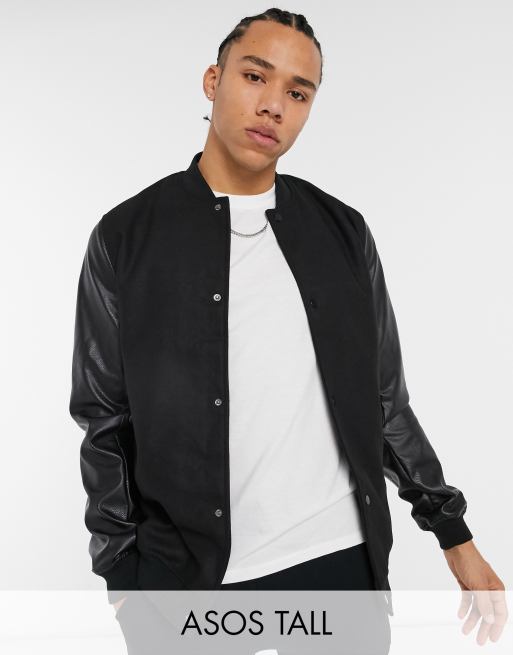 Varsity jacket shop faux leather sleeves