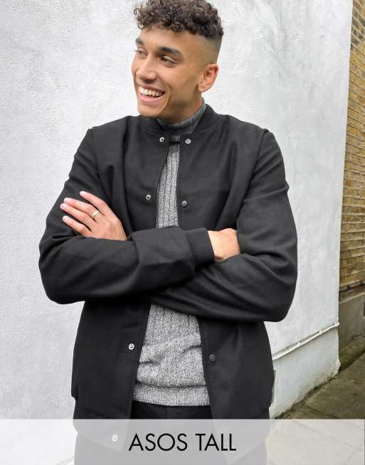 ASOS DESIGN - Tall - Varsity-jakke i imiteret uld i sort