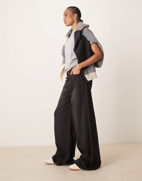 ASOS DESIGN Tall - Vasket sorte bløde jeans med vide ben - view 1