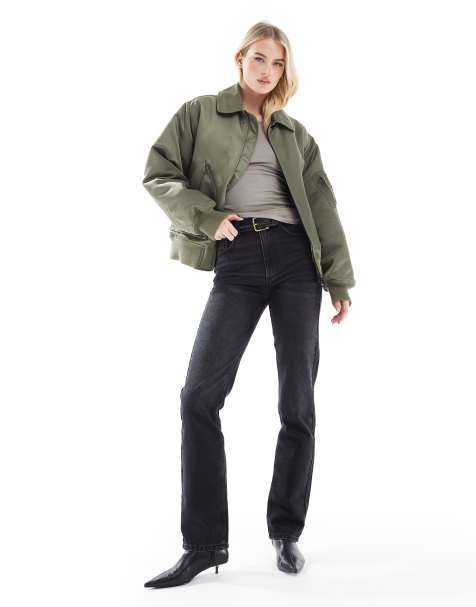 ASOS DESIGN Tall - Vasket sorte jeans med mellemhøj talje og lige ben - view 1